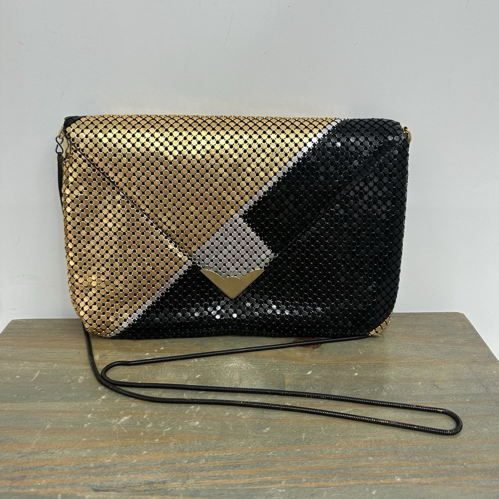 Vintage Metallic Mesh Black, Gold Silver Shoulder Bag Clutch Evening Wear Purse